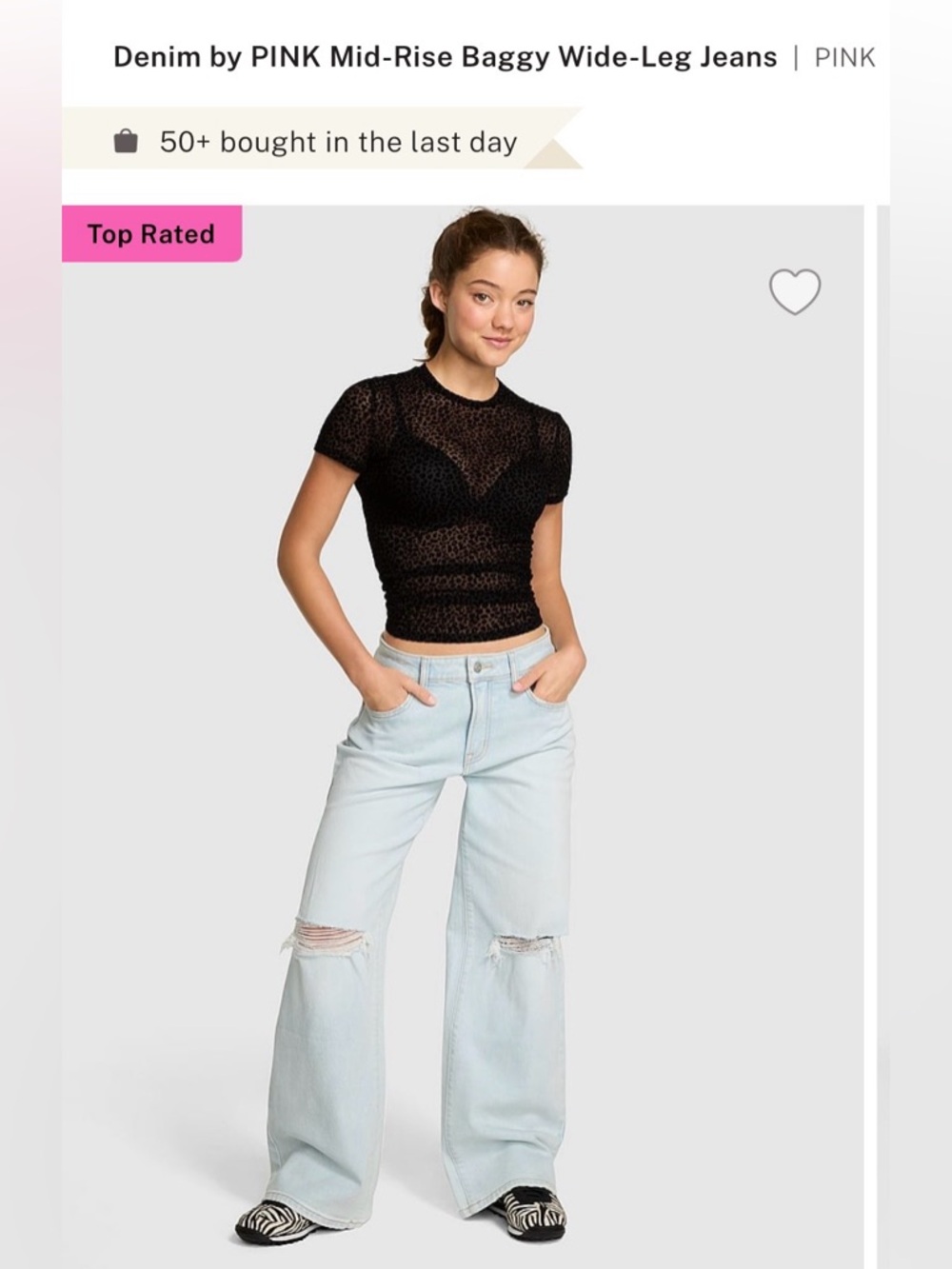 PINK Victoria's Secret Light Blue Distressed Wide-Leg Jeans